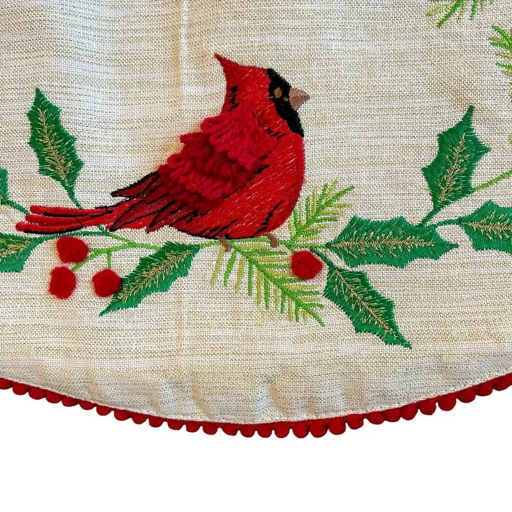 The Farmhouse Embroidered Red Cardinals Christmas Table Runner 16x72 Holiday New